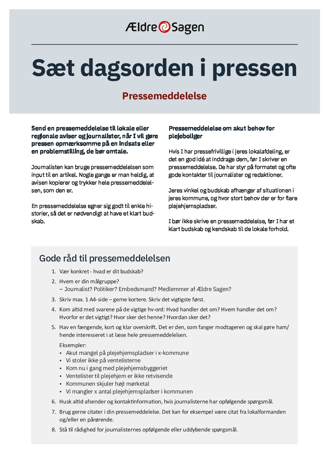 Fælles indsats 2024 - Sæt dagsorden i pressen